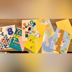 Brand new Birthday cards with ages (ranges from 3-8) for boys or girls